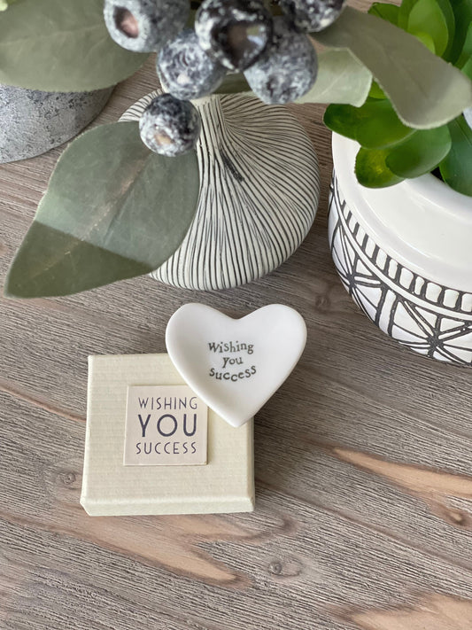White Porcelain Heart Dish - Wishing you Success