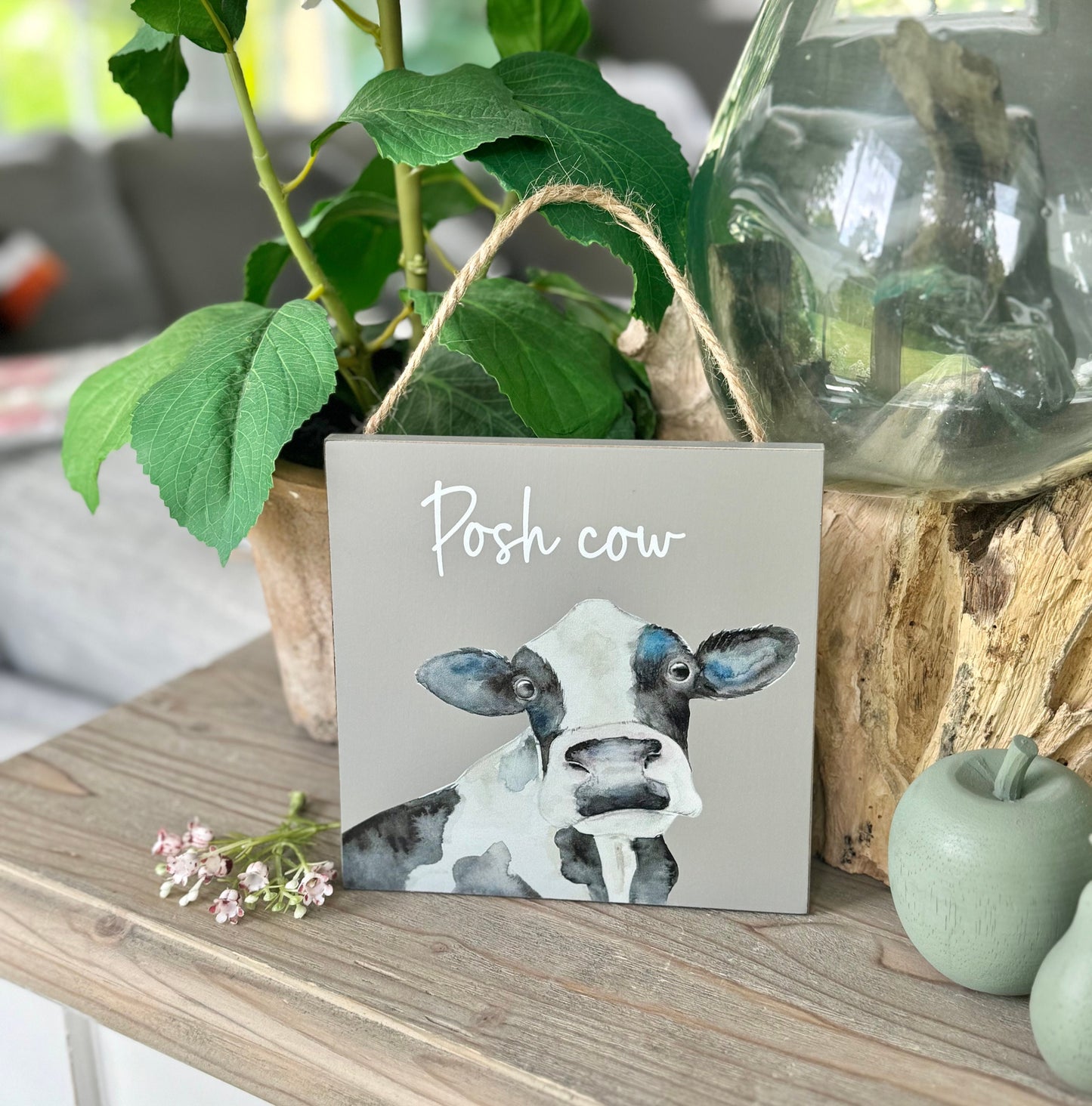 Wooden Hanging Sign/Plaque.  "Posh Cow"