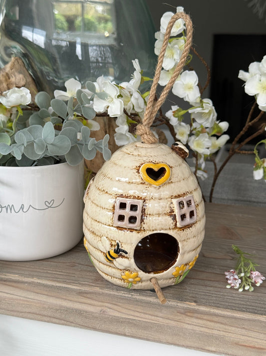 Ceramic Cream Beehive Bird House
