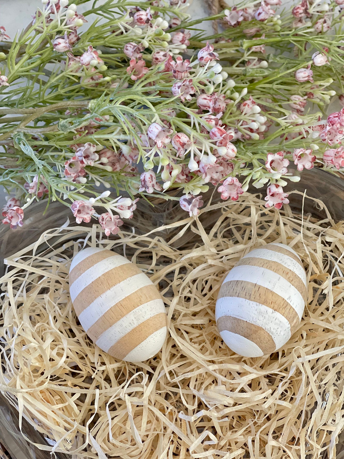 White Stripes Wooden Egg
