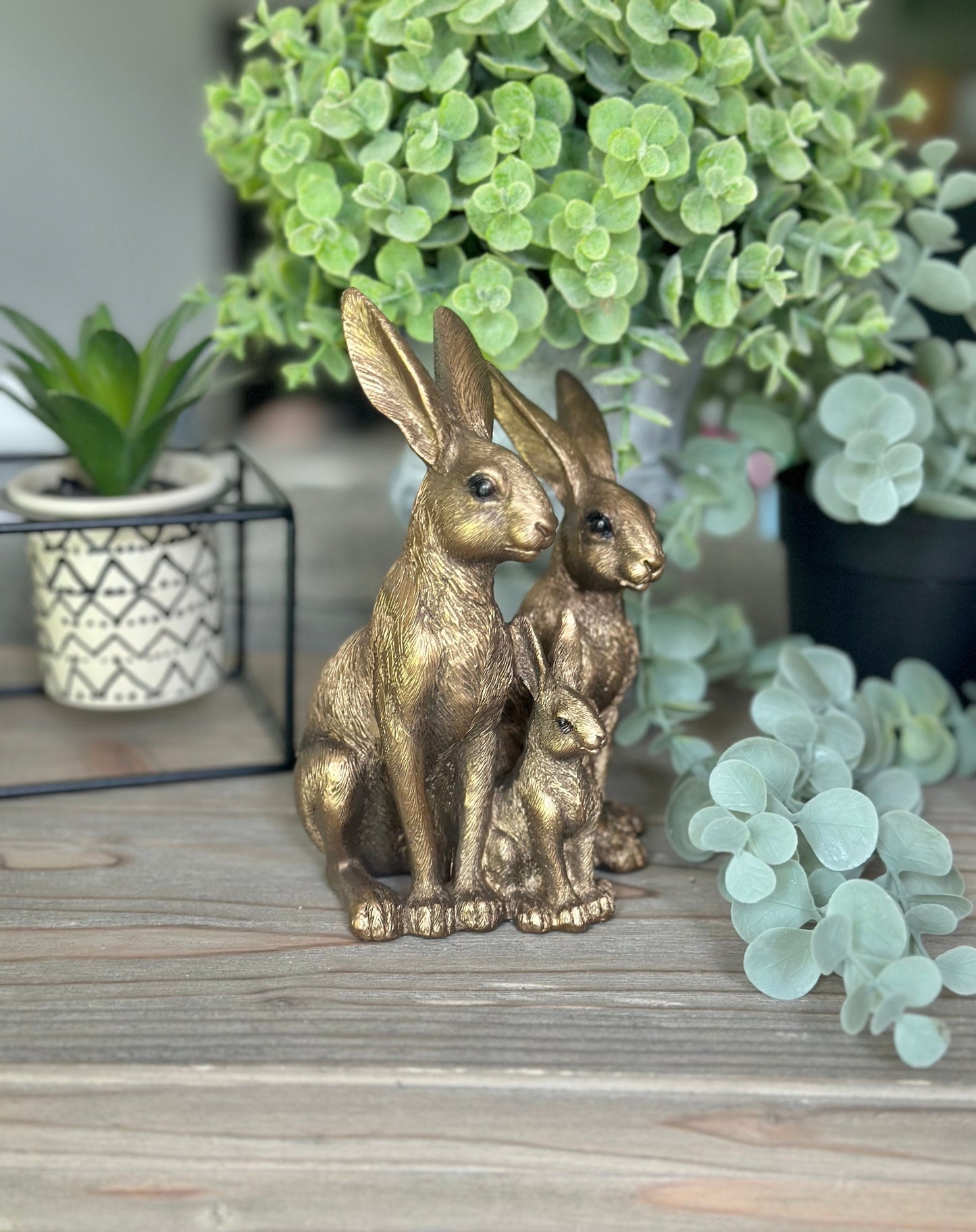 Bronzed Ornamental Sitting Hare Family