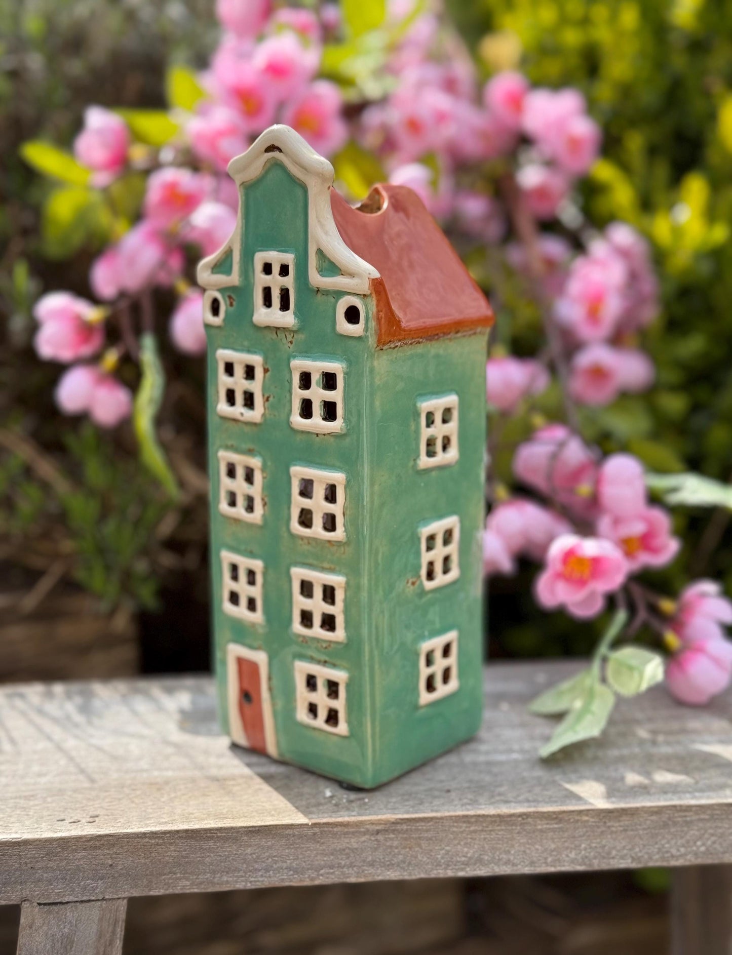 NEW! Green Ceramic Dutch House Tealight Holder