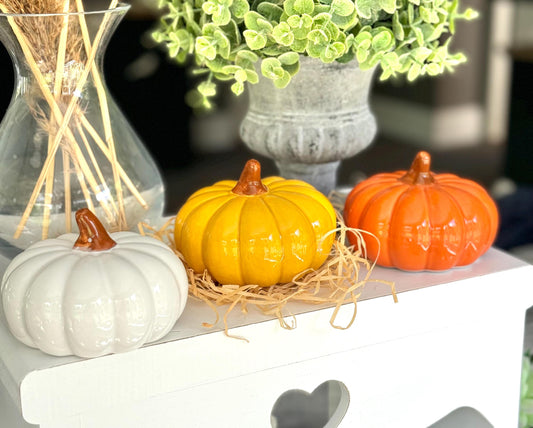 Glossy Ceramic Pumpkins - Choice of 3 Colours