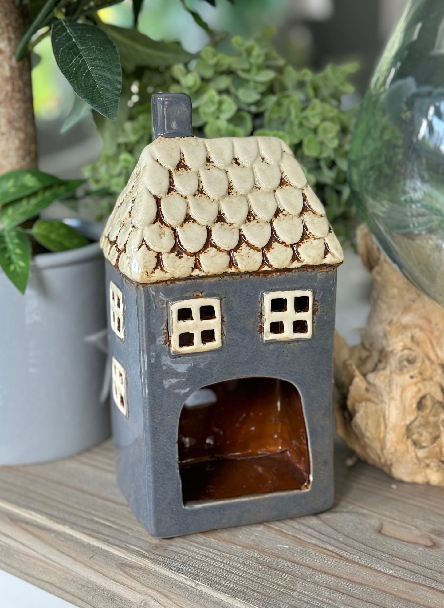 NEW! Navy Garden Ceramic Tealight House