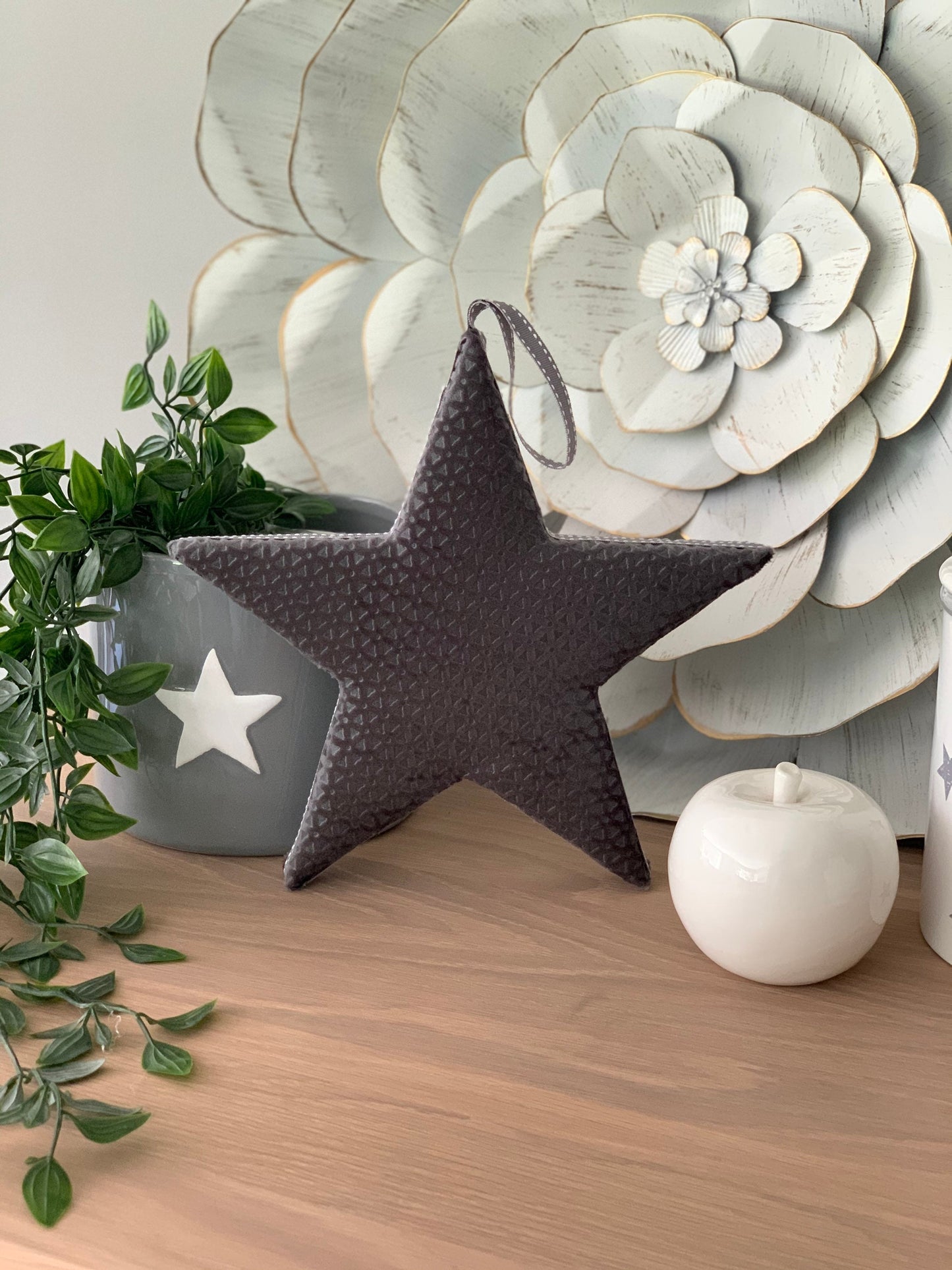 Vienna Star.  Padded textured grey door hanging star/ decor.