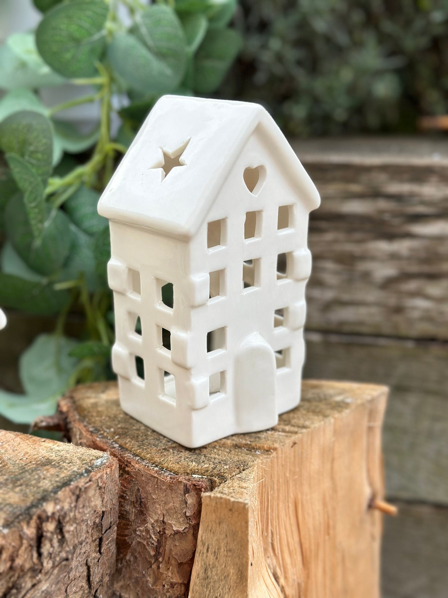 Ceramic Tea Light Heart/Star House - 2 Sizes Available