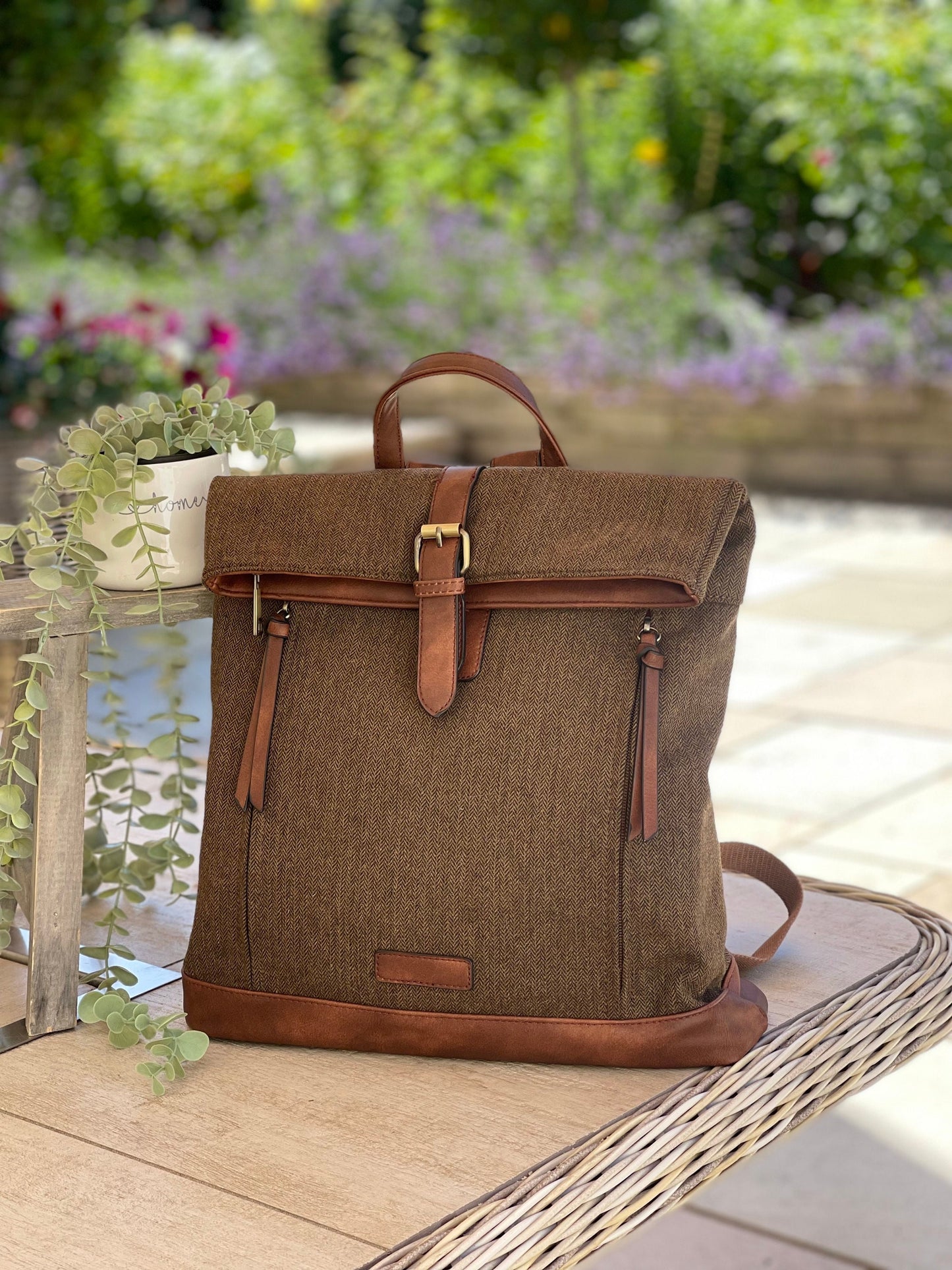 Dark Taupe Herringbone Rucksack