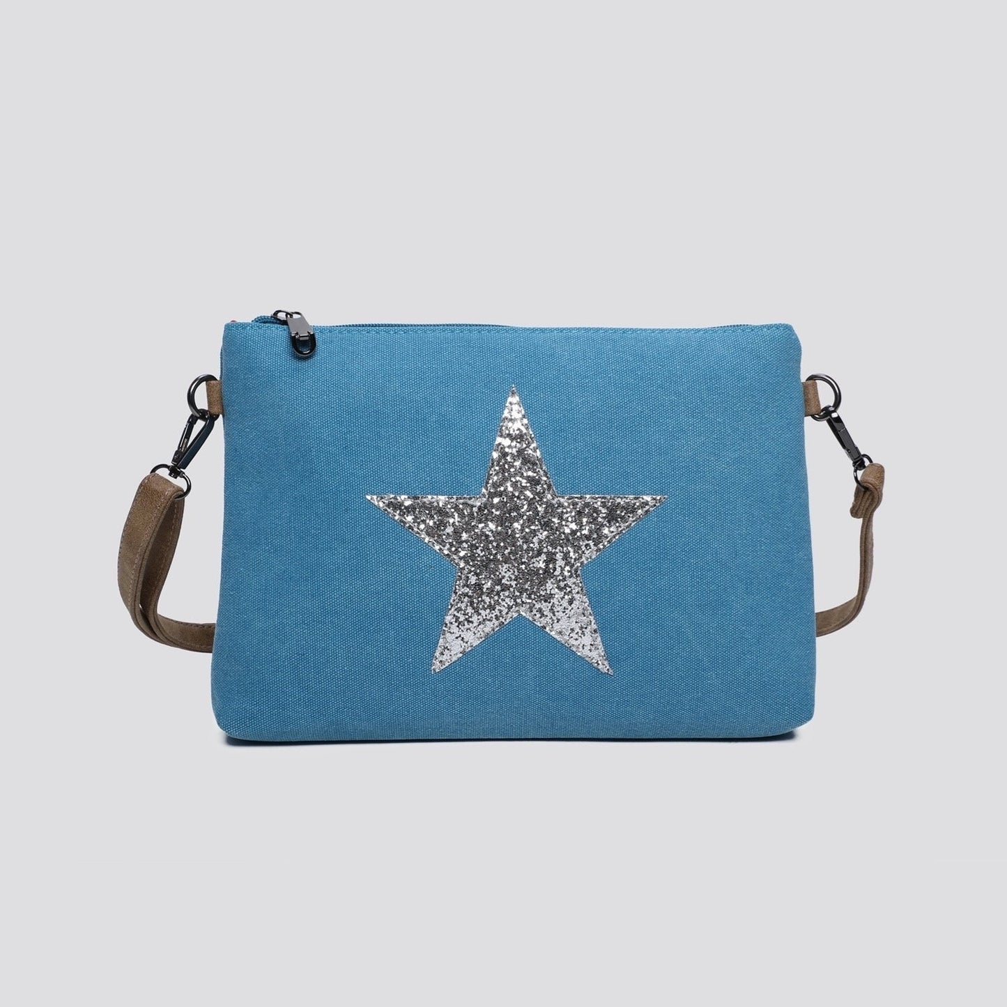 Teal Flat Star Canvas Clutch/Crossbody with Strap