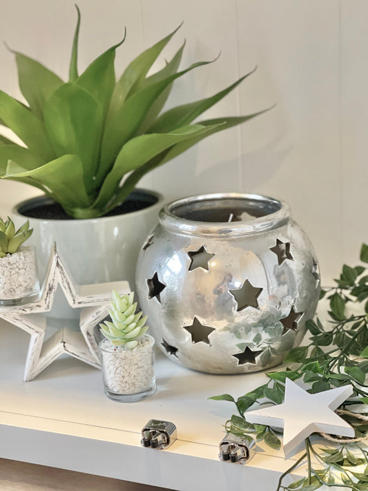 Aspen Large Star Silver Tealight Lantern