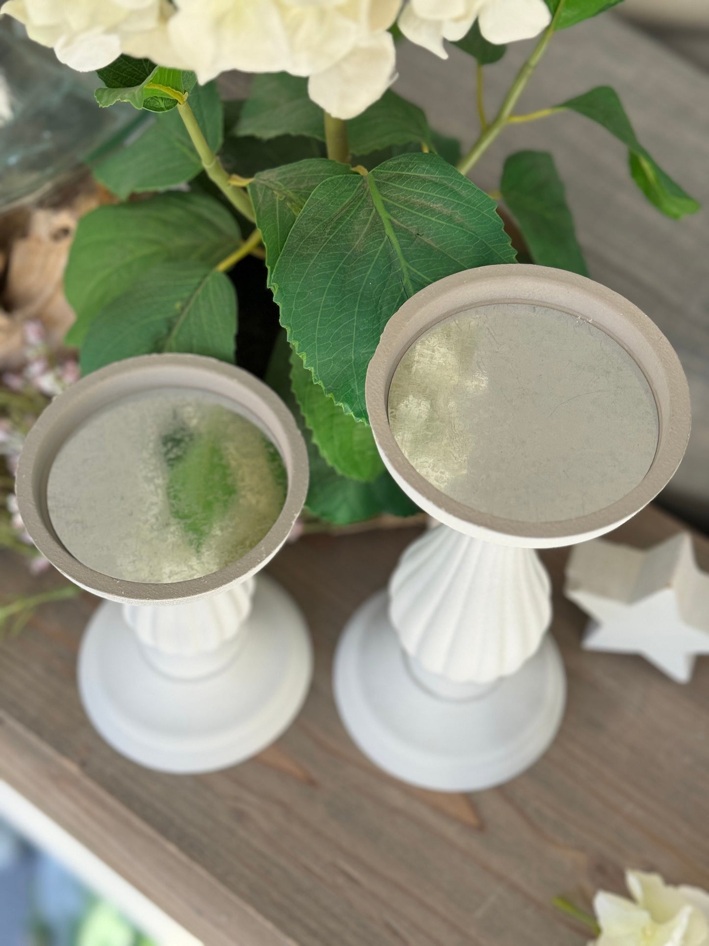 White Wooden Candlestick  - Available  in 2 sizes