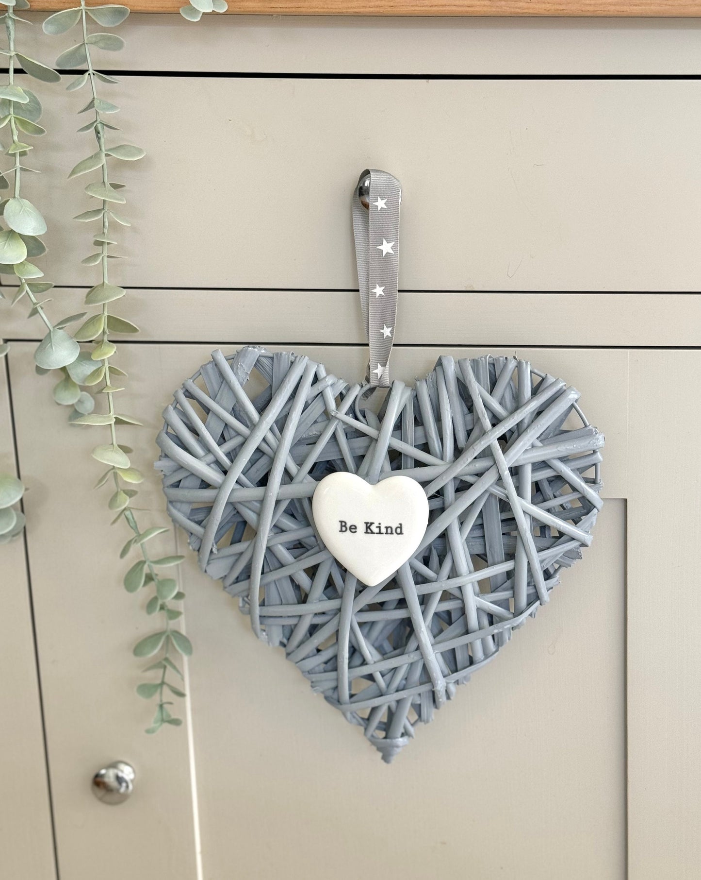 Be Kind Grey Wicker Heart Hanger