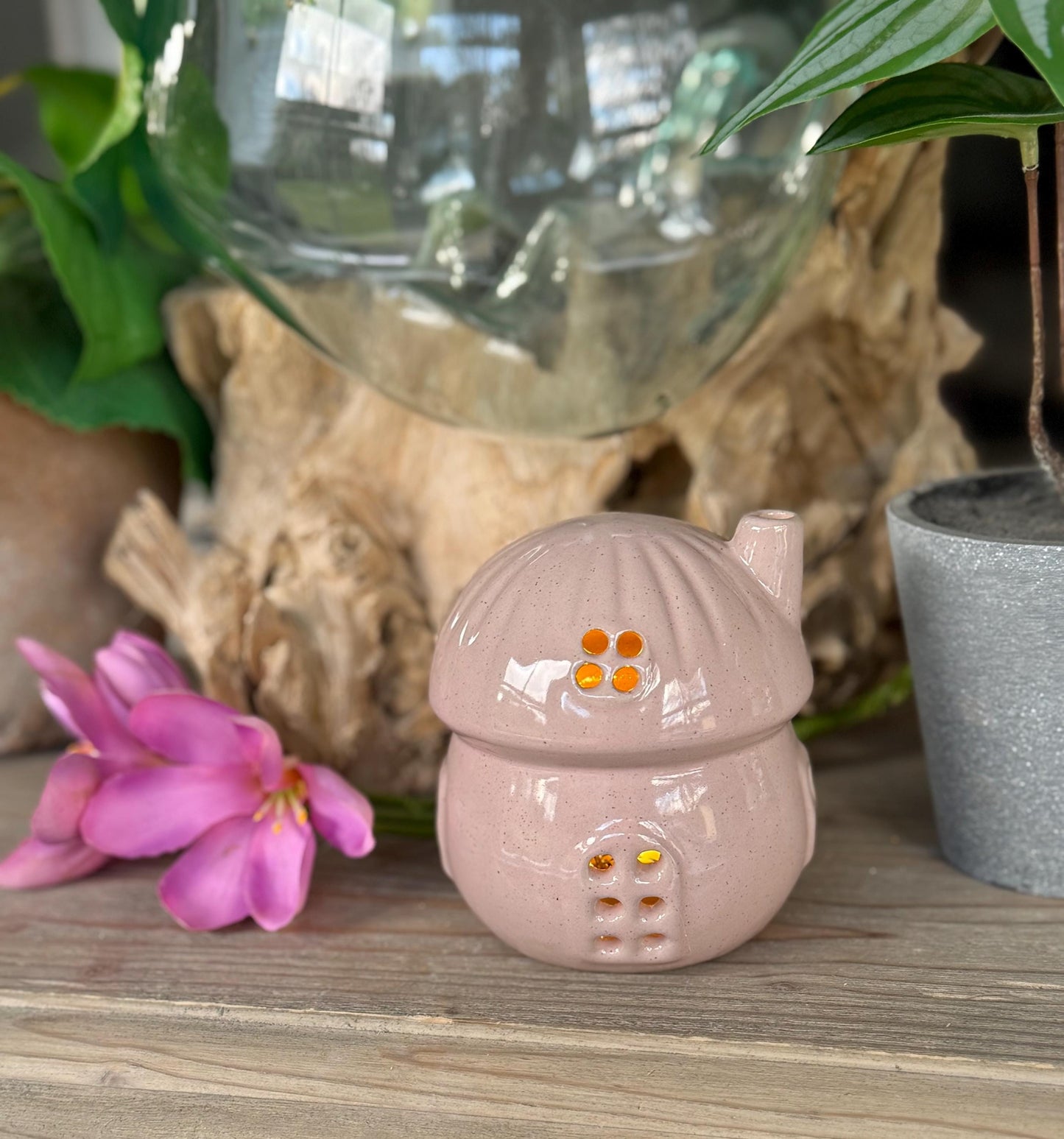 Pink Porcelain Mushroom LED House