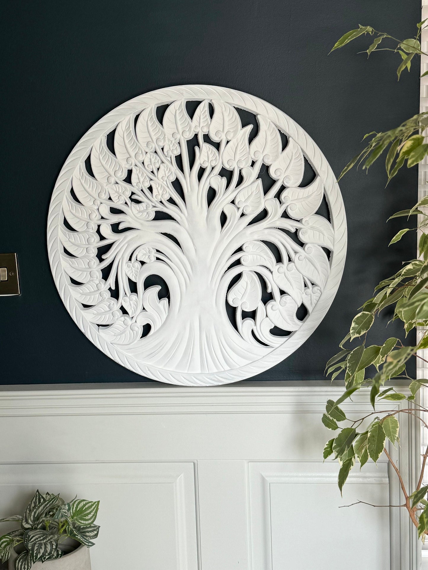 Large White Carved Tree Decor