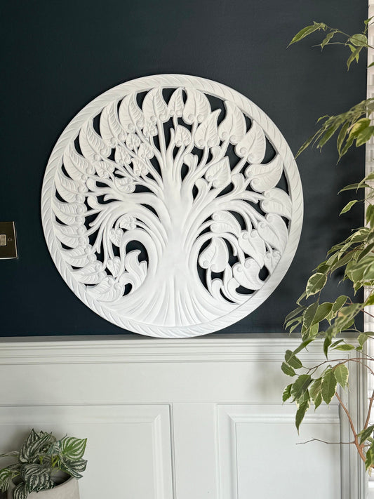 Large White Carved Tree Decor