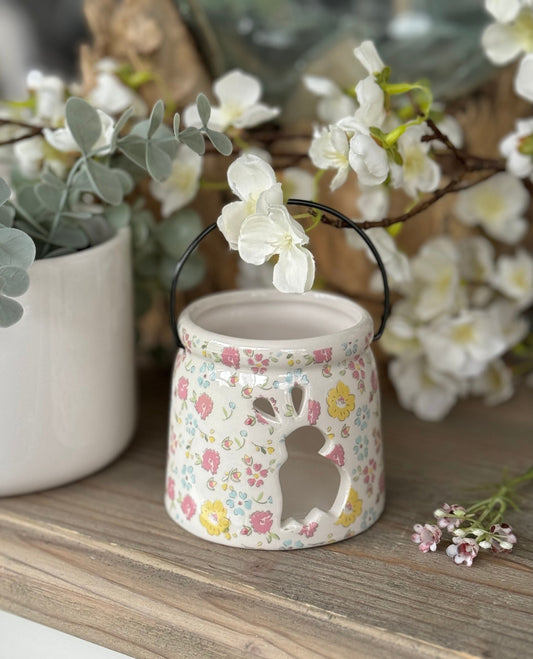 Floral Ceramic Tealight Holder with Bunny Cut Out