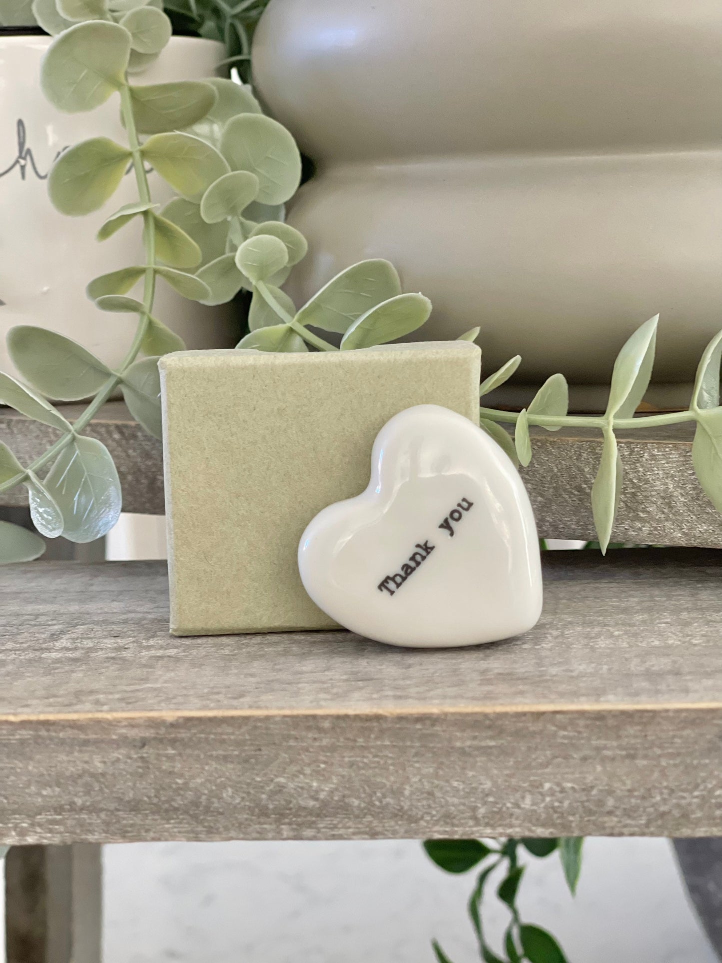 Porcelain Thank You Pebble Heart with Giftbox