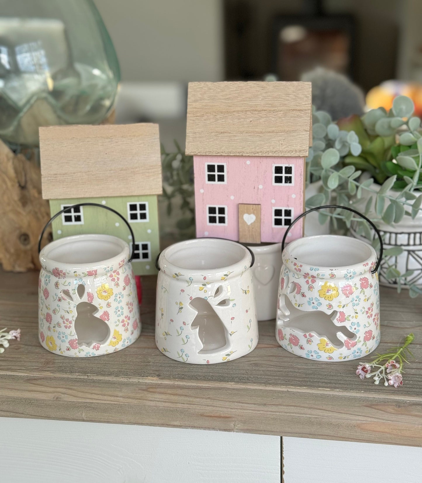 Bunny Tea Light Holders with Floral Prints