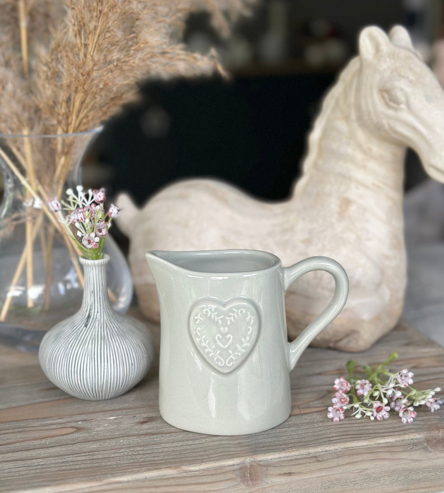 Embossed Heart Small Jug - White or Grey