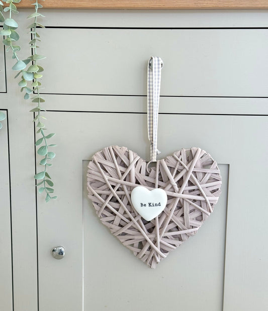 Be Kind Taupe Wicker Heart Hanger