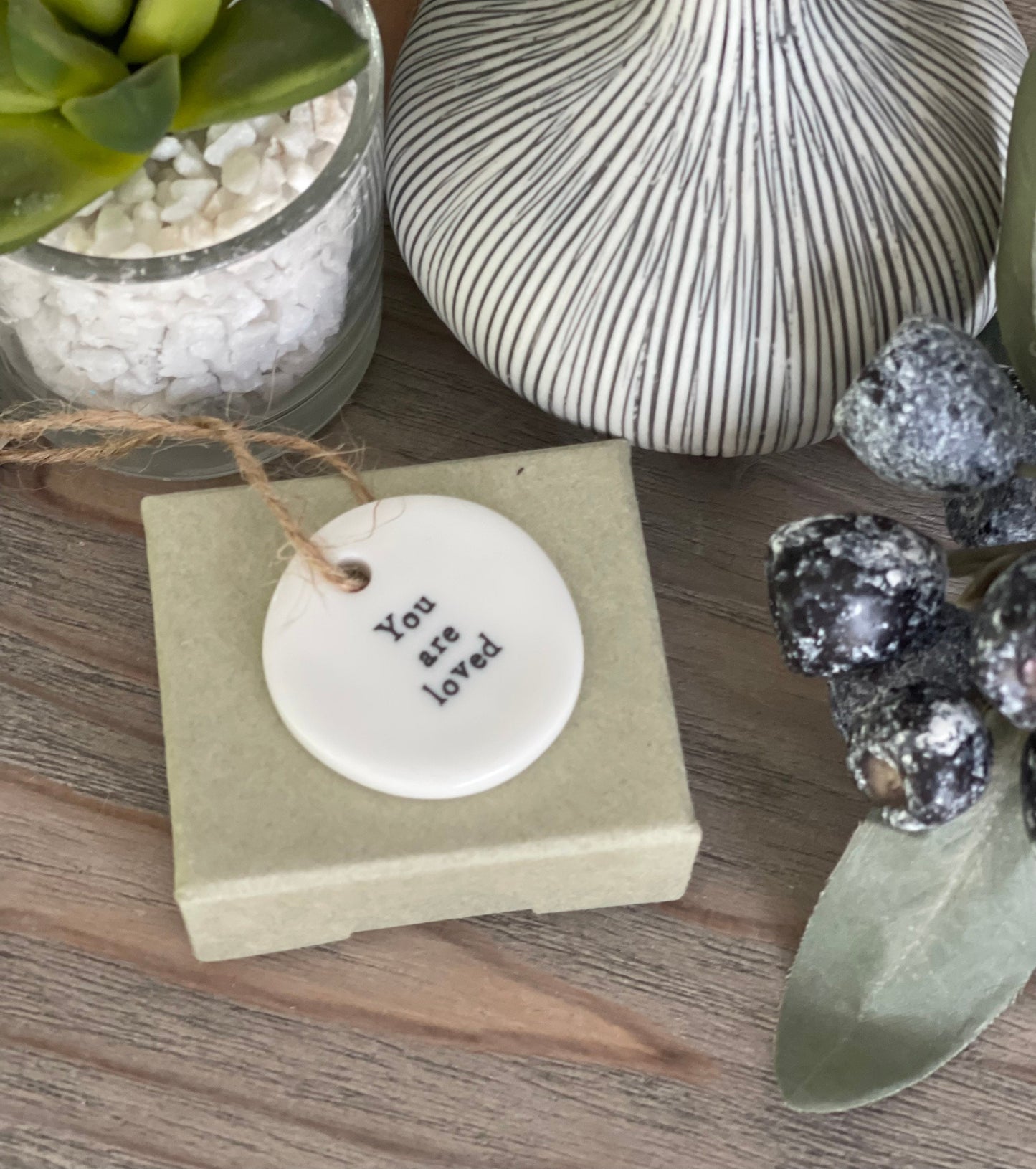 East Of India 'You Are Loved'  Porcelain Hanging Token