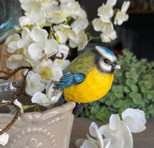Carved Blue Tit Pot Hanger