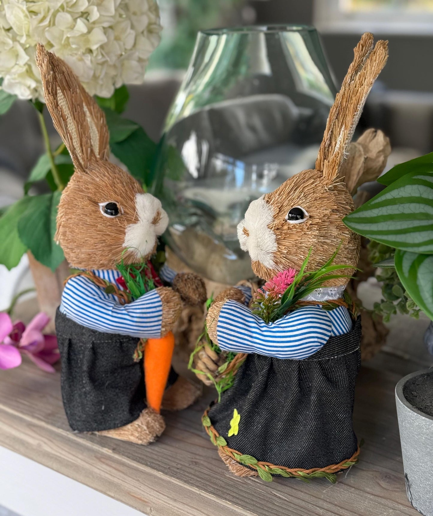 Mr and Mrs Bristle Bunny with Carrot/Basket - Sold Individually