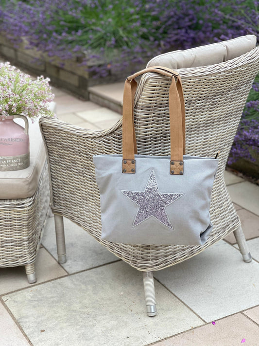 Pale Grey  Shoulder Bag with Encrusted Star