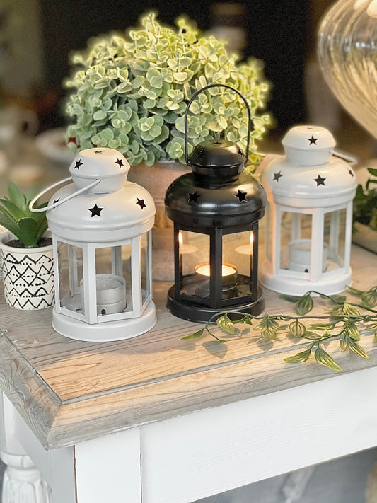 Vintage Metal Candle Lantern - White, Grey or Black