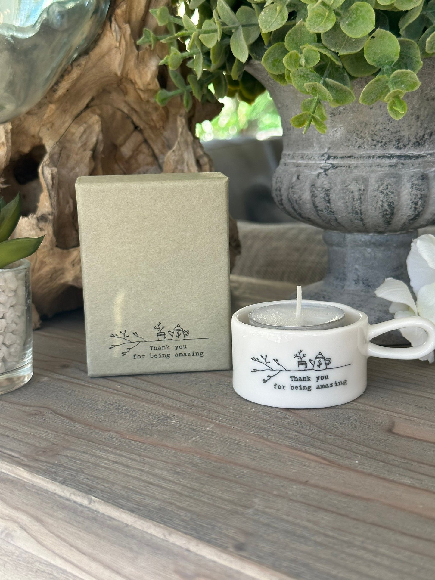 Handled "Thank you" Tea Light Holder