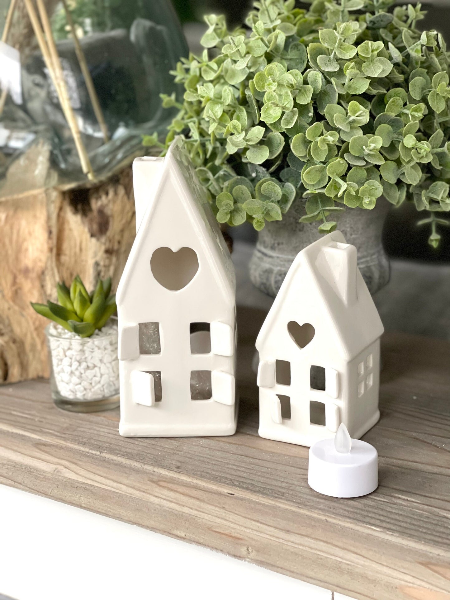 Ceramic White House Tea Light Holder - 2 sizes