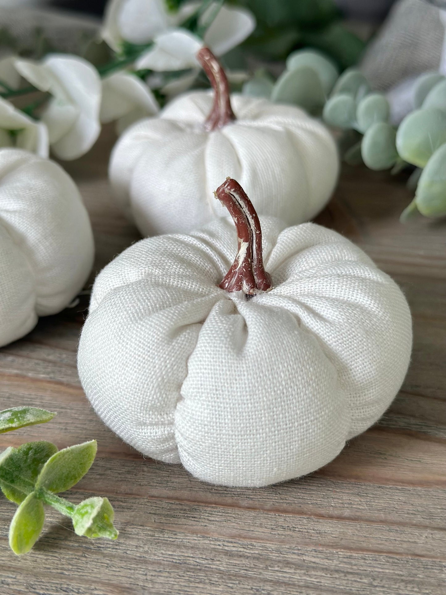 White Linen Pumpkins - Set of 3