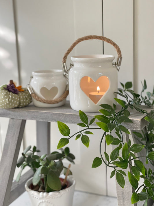 White Heart Cut Lantern - 2 sizes Available