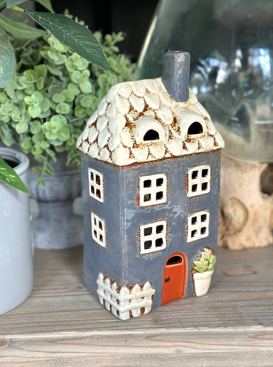 NEW! Navy Garden Ceramic Tealight House