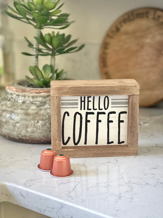 Hello Coffee Barn Wood Small Box Sign Kitchen Decor