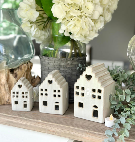 Glazed Ceramic Dutch Tea Light House - Available in 3 sizes