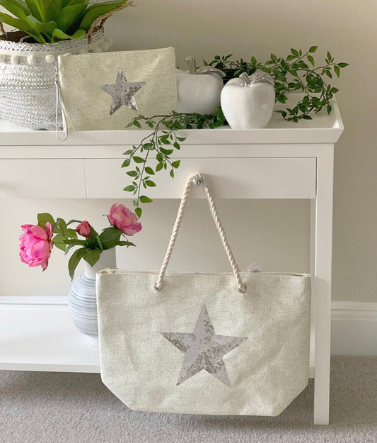 Ivory/Silver Star Shopping Bag