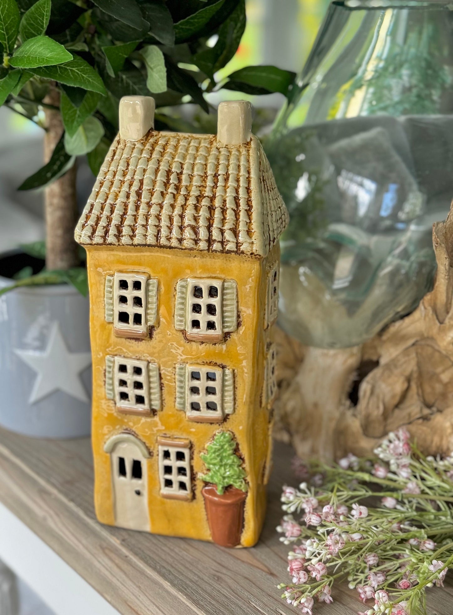 NEW! Yellow Ceramic Townhouse Tealight Holder