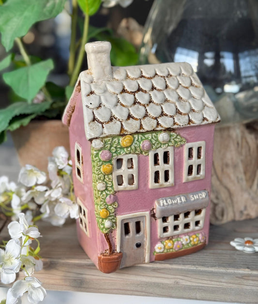 Pink Ceramic Flower Shop Candle Holder