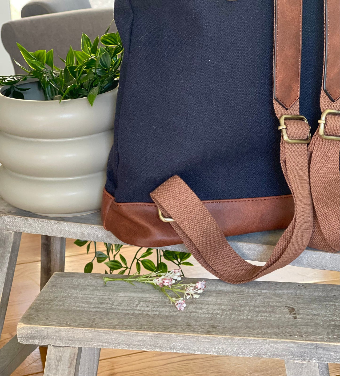 Navy Herringbone Rucksack/Backpack