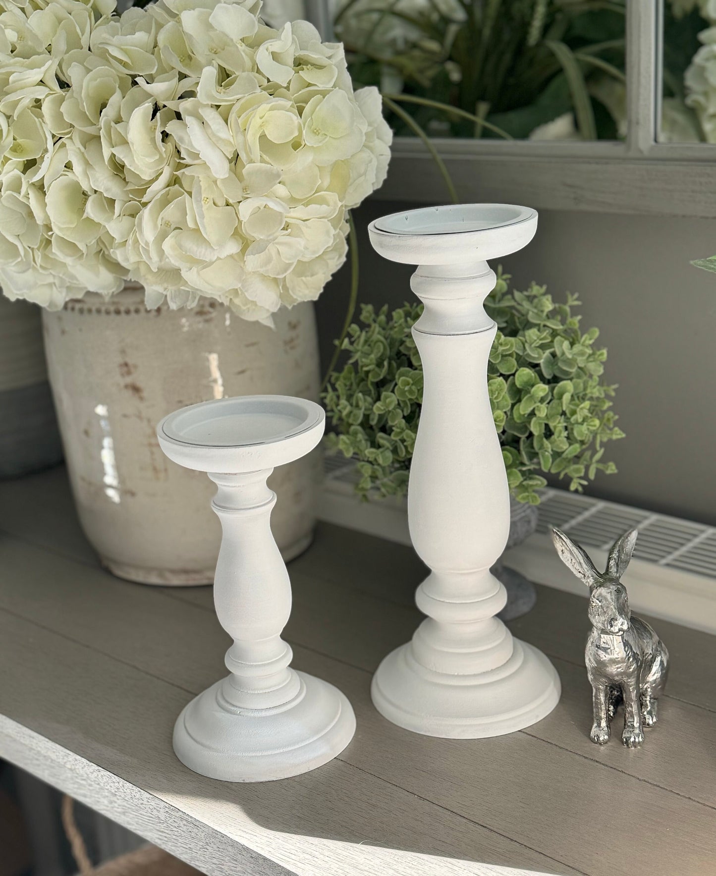 White Wooden Candlestick  - Available  in 2 sizes