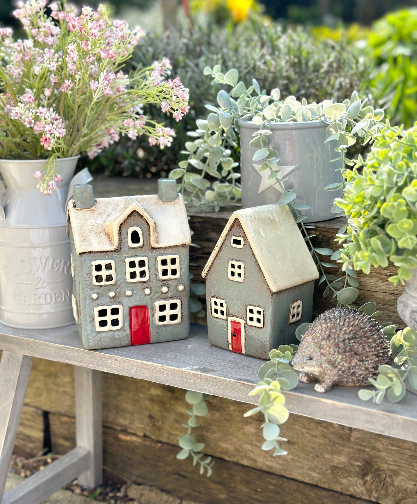 Duck Egg Traditional Village House /Cottage Candle Holder