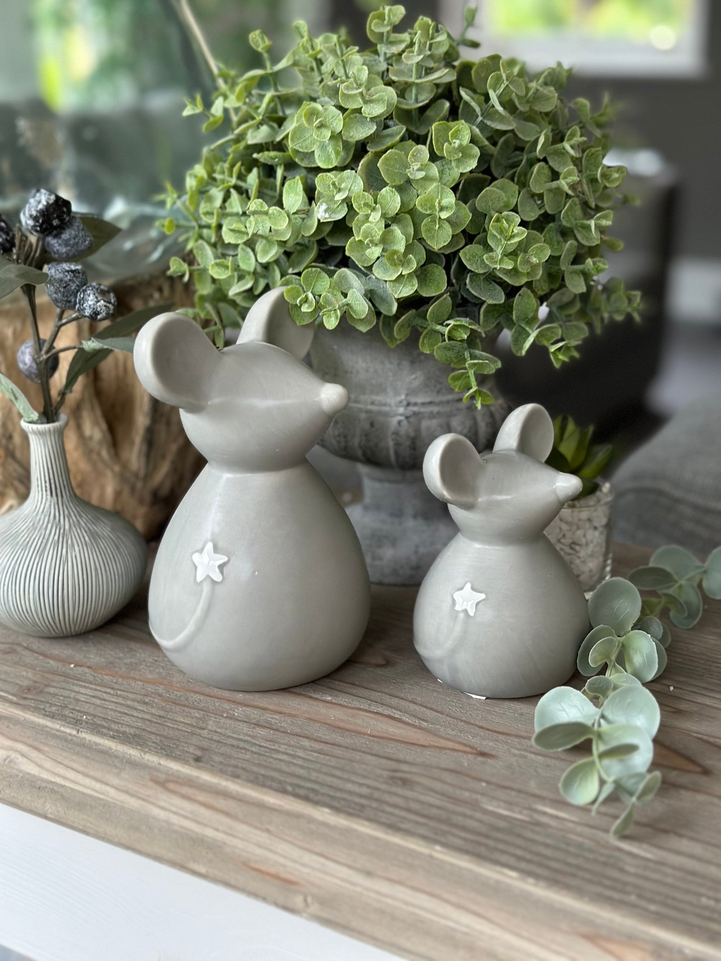 Grey Ceramic Mouse;  Available in 2 sizes.