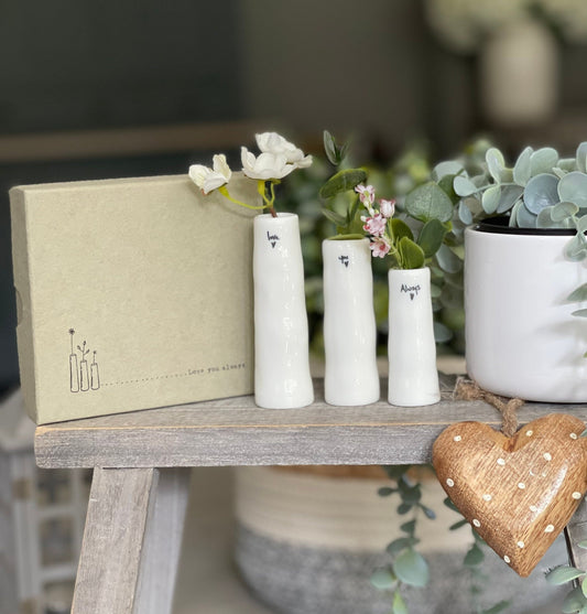 Set of 3 Porcelain Bud Vases - Love, You, Always