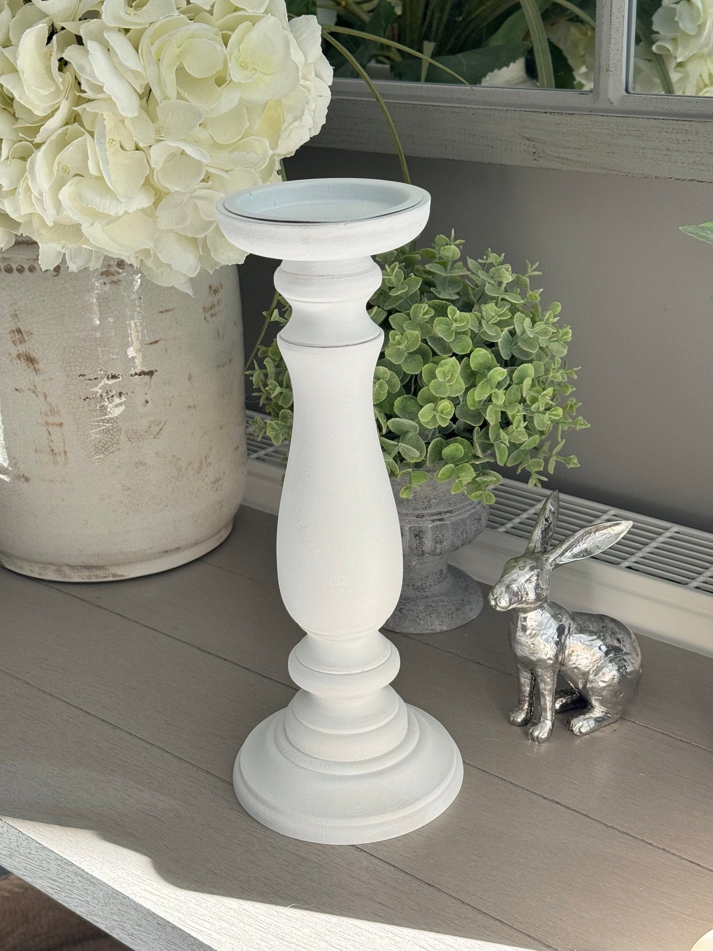 White Wooden Candlestick  - Available  in 2 sizes