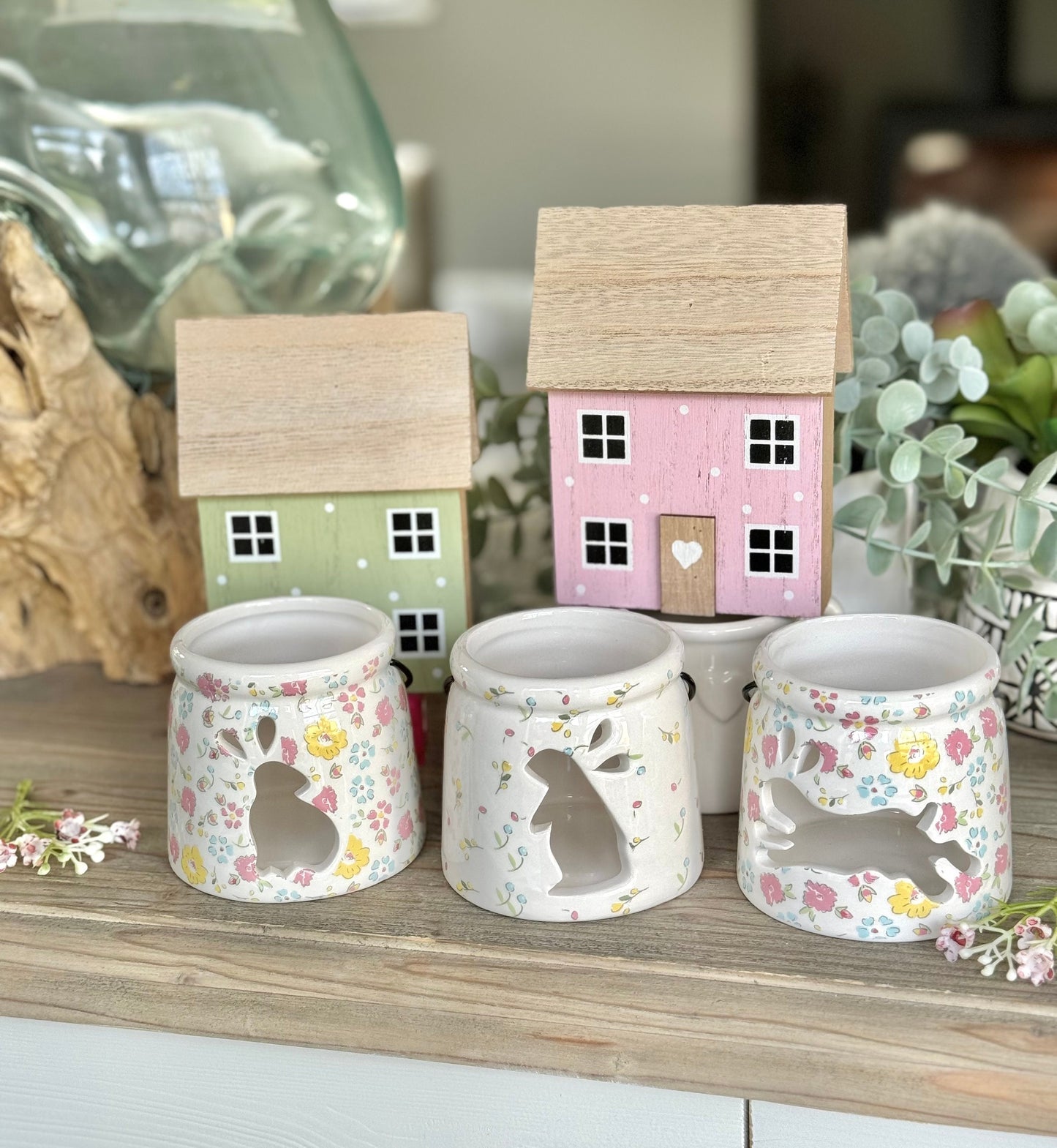 Bunny Tea Light Holders with Floral Prints