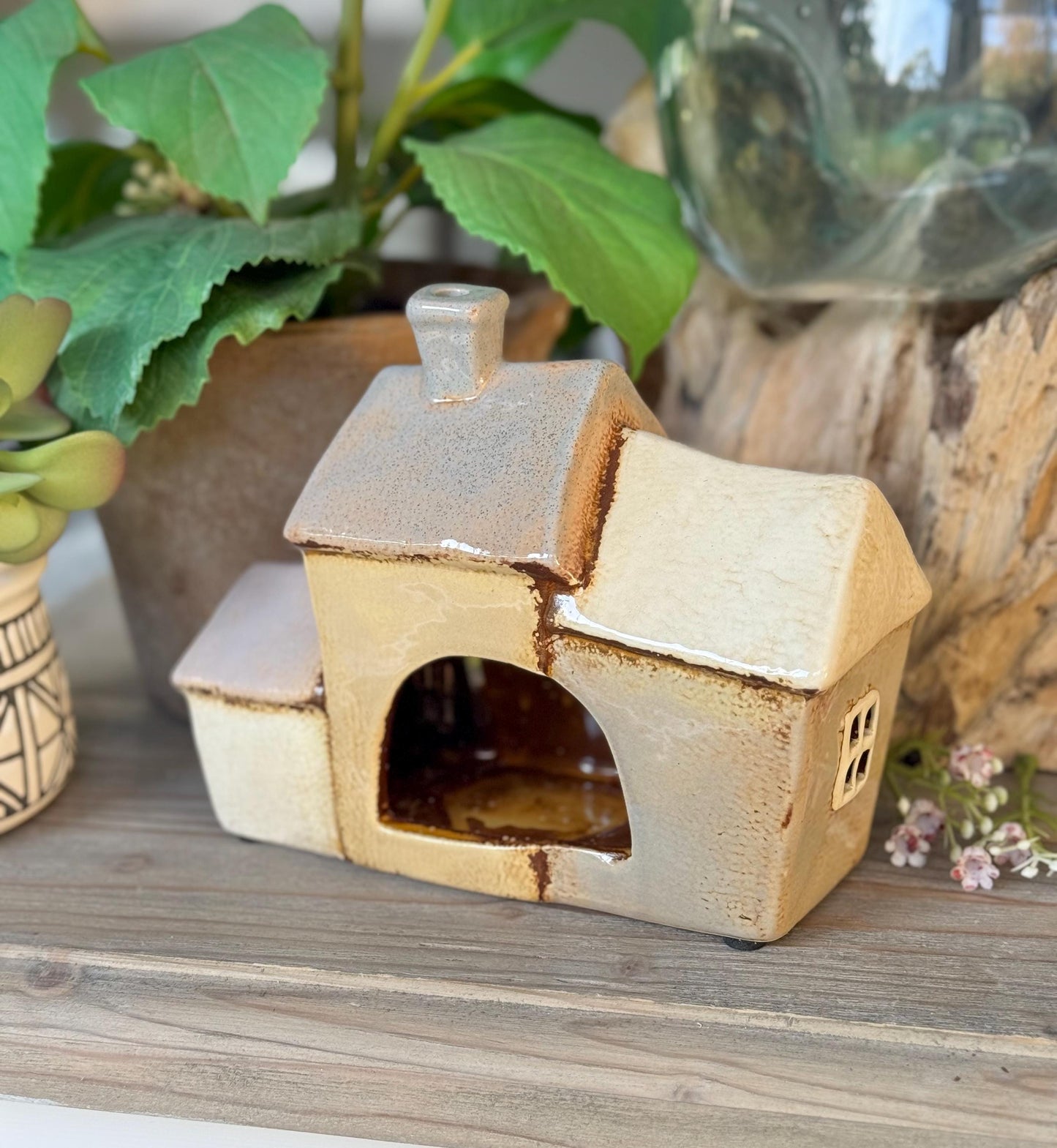 Ceramic Triple House/Cottage Candle Holder