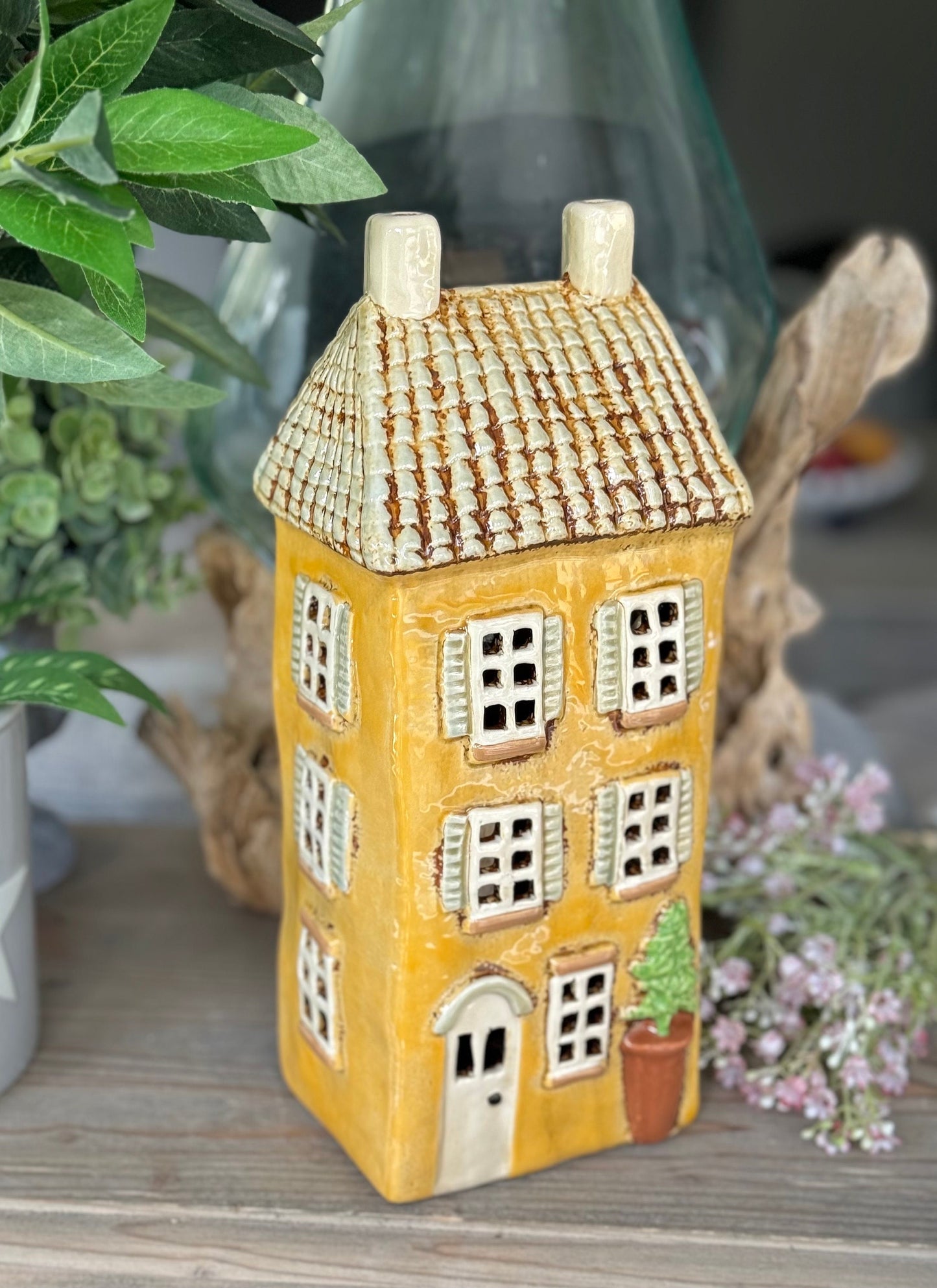 NEW! Yellow Ceramic Townhouse Tealight Holder