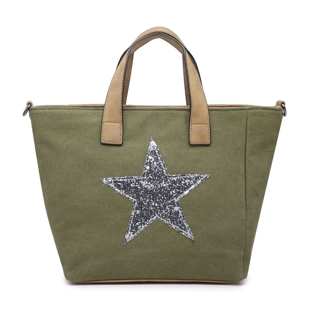 Khaki Green Canvas Handbag -  Silver Star