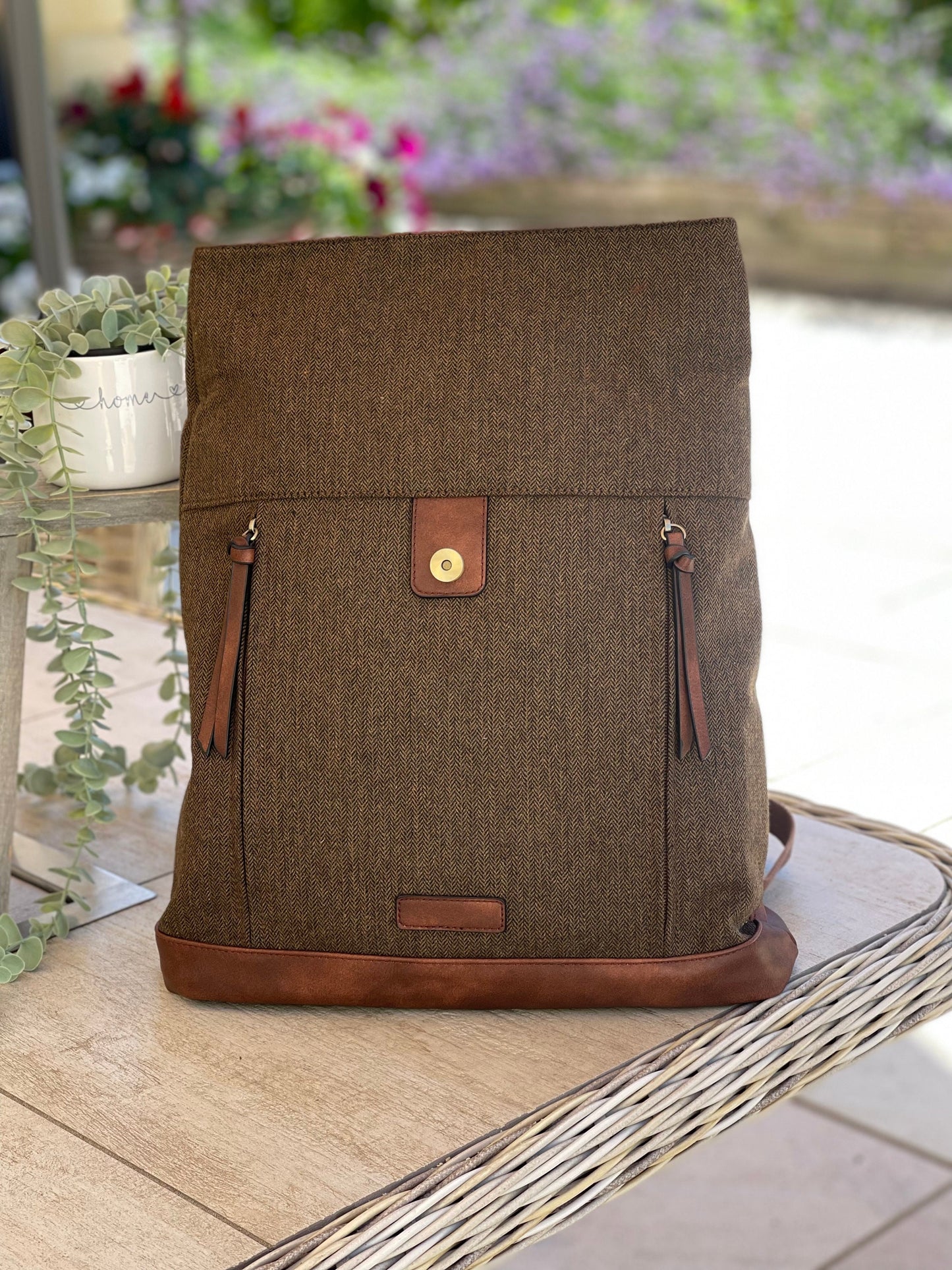 Dark Taupe Herringbone Rucksack