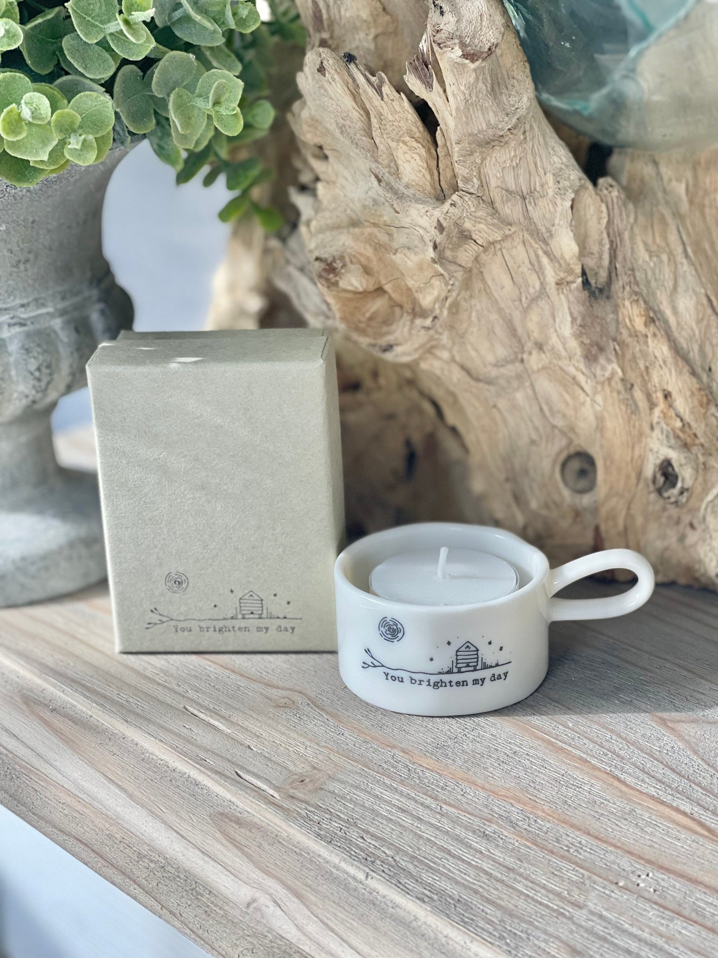 Handled “You Brighten My Day" Tea Light Holder